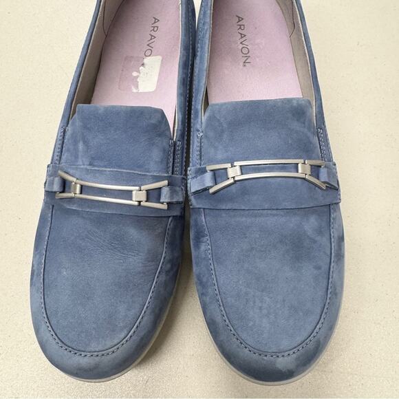 Aravon Blue Suede Loafer Shoes Womens 12 Casual Flats Comfort Casual Preppy - Picture 8 of 10
